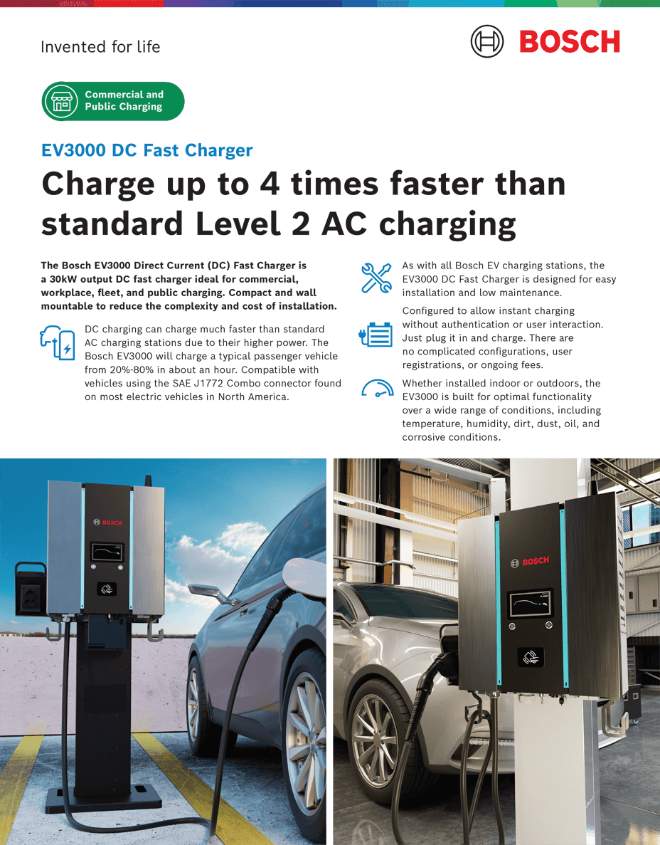 Bosch EV3000 DC Fast Charger 480V 3P 40A Circuit Charging